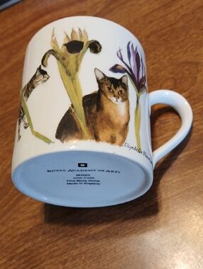 White  With 'Irises and Cats' Fine Bone China Cup England